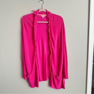 Lilly Pulitzer Vibrant Pink Fringed Cardigan, Ruffles, Dopamine Dressing